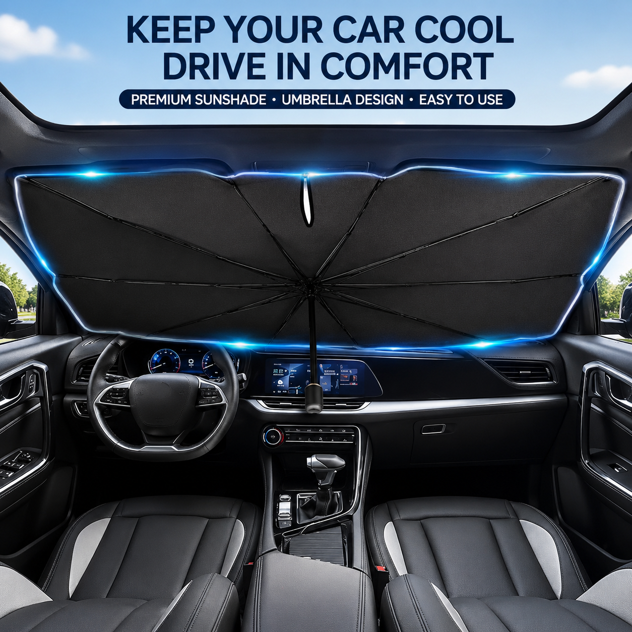 Faltbare Windschutzscheiben-Sonnenschutz – Auto Sonnenschutz Schirm mit UV-Schutz & Wärmeisolierung | PKW, SUV