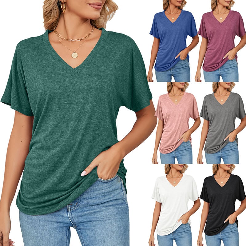 💕Hot Promotion- bis zu 50% Rabatt 🌷V-Hals Feste Farbe Lose Damen Tops