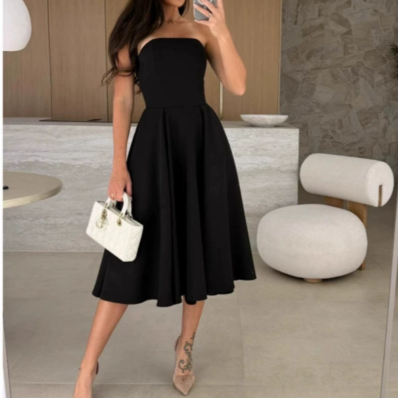 🔥Elegantes, einfarbiges, trägerloses Midikleid🔥Zwei Stück kostenloser Versand
