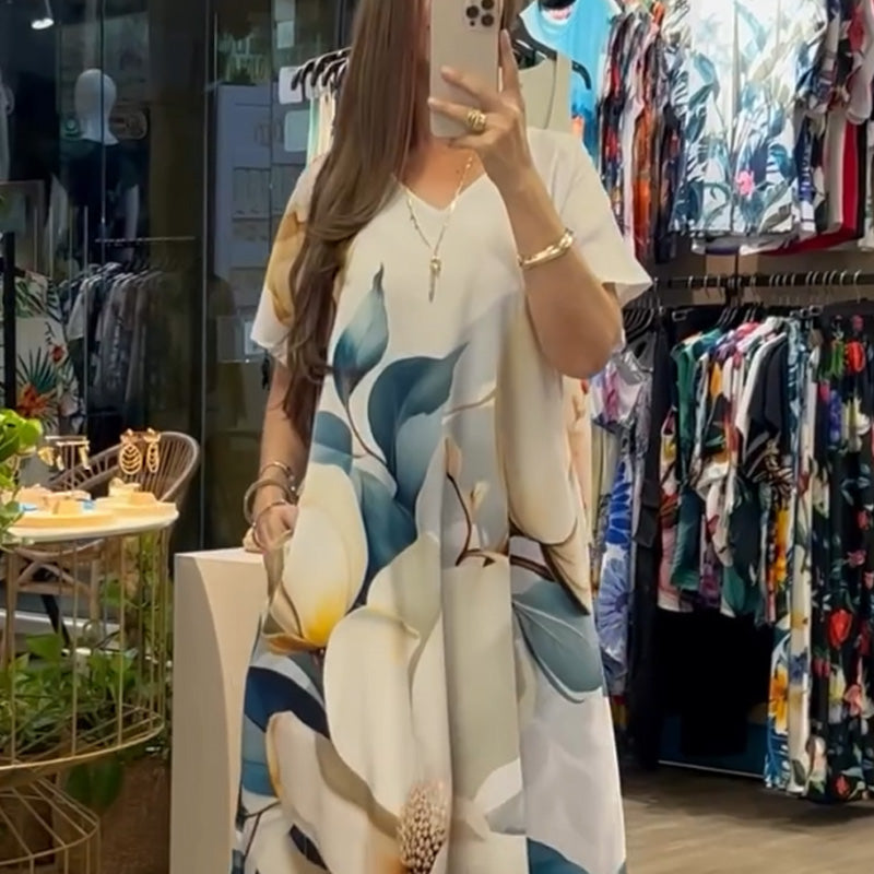 ⏳Begrenzte Zeit 50% Rabatt💥👗 Lockere, lässige Damenkleider mit V-Ausschnitt und bedruckten Kurzarm