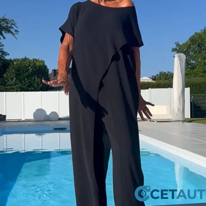 🔥2025 heißer Verkauf💕Set aus schulterfreiem Oberteil und Hose in einfarbiger Farbe