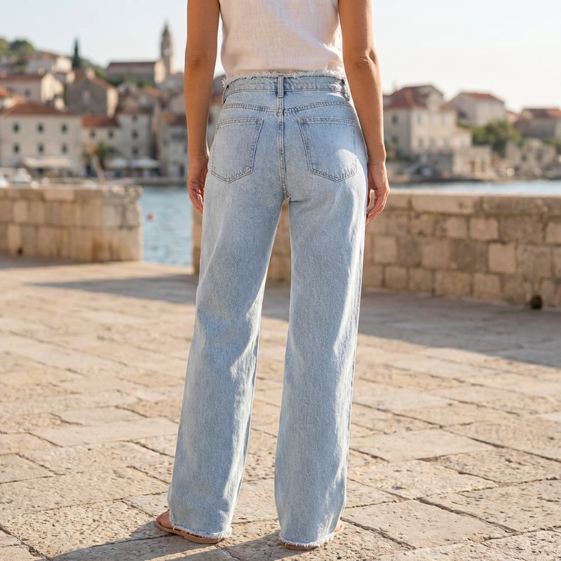 👖🔥 SOLANGE VORRAT REICHT – 50% RABATT! High-Waist Jeans mit weitem Bein und ausgefranstem Saum – Lässiger 90er-Jahre-Vintage-Look ✨