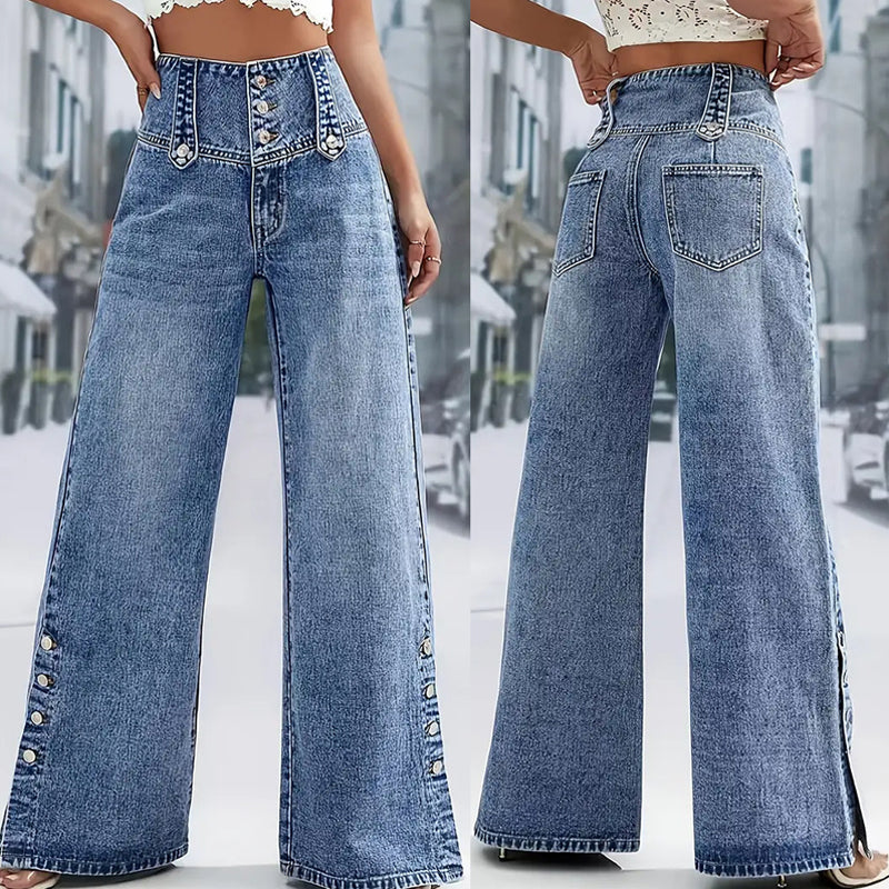 đ„ Damen-Weitbeinjeans mit Seitenschlitzen â High-Waist fĂŒr schlanken Look