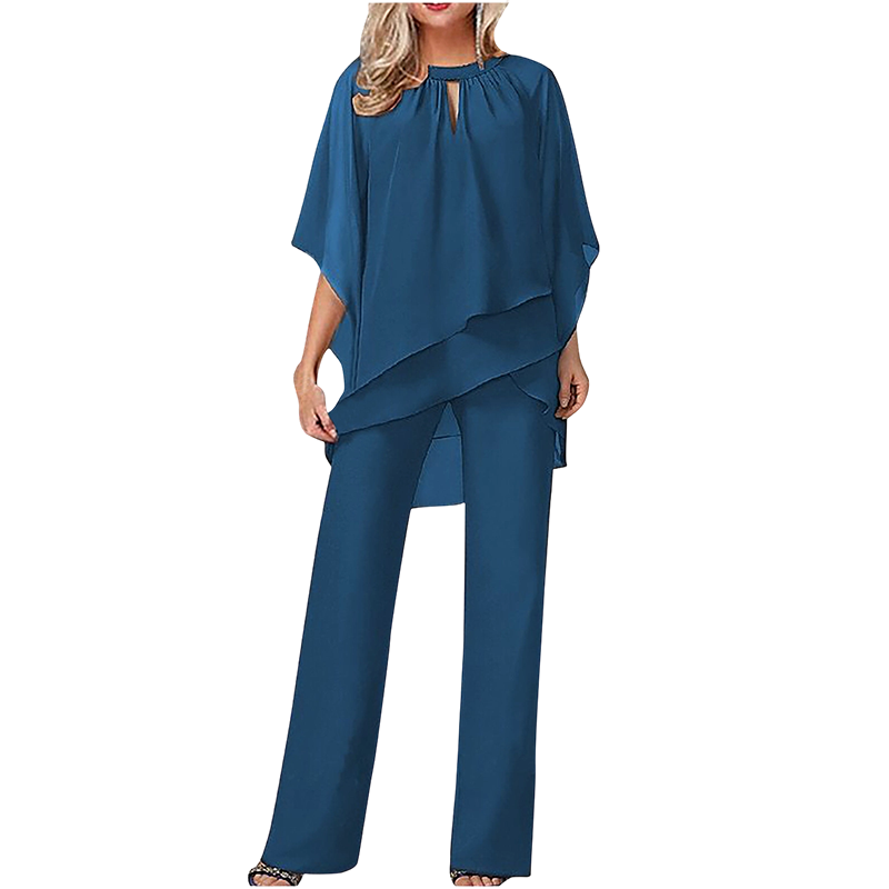đ„Solange der Vorrat reicht 50 % Rabatt!đEleganter Zweiteiler: Bluse mit asymmetrischem Saum & weite Hose