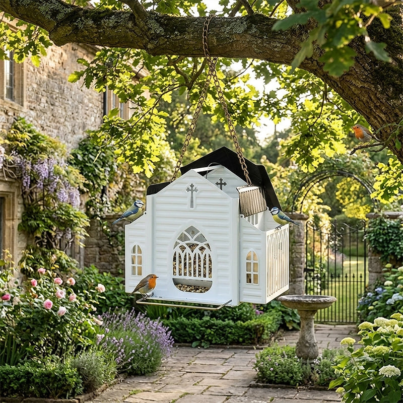 Kirchenförmige, solarbetriebene Vogelfutterstation