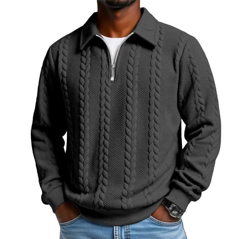 👔🧶 Lässiger Herrenpullover mit Halbreißverschluss – Zopfmuster für Wärme & Stil! Perfekt für Arbeit ✨ und Freizeit 🌿 aus nachhaltiger Baumwolle.