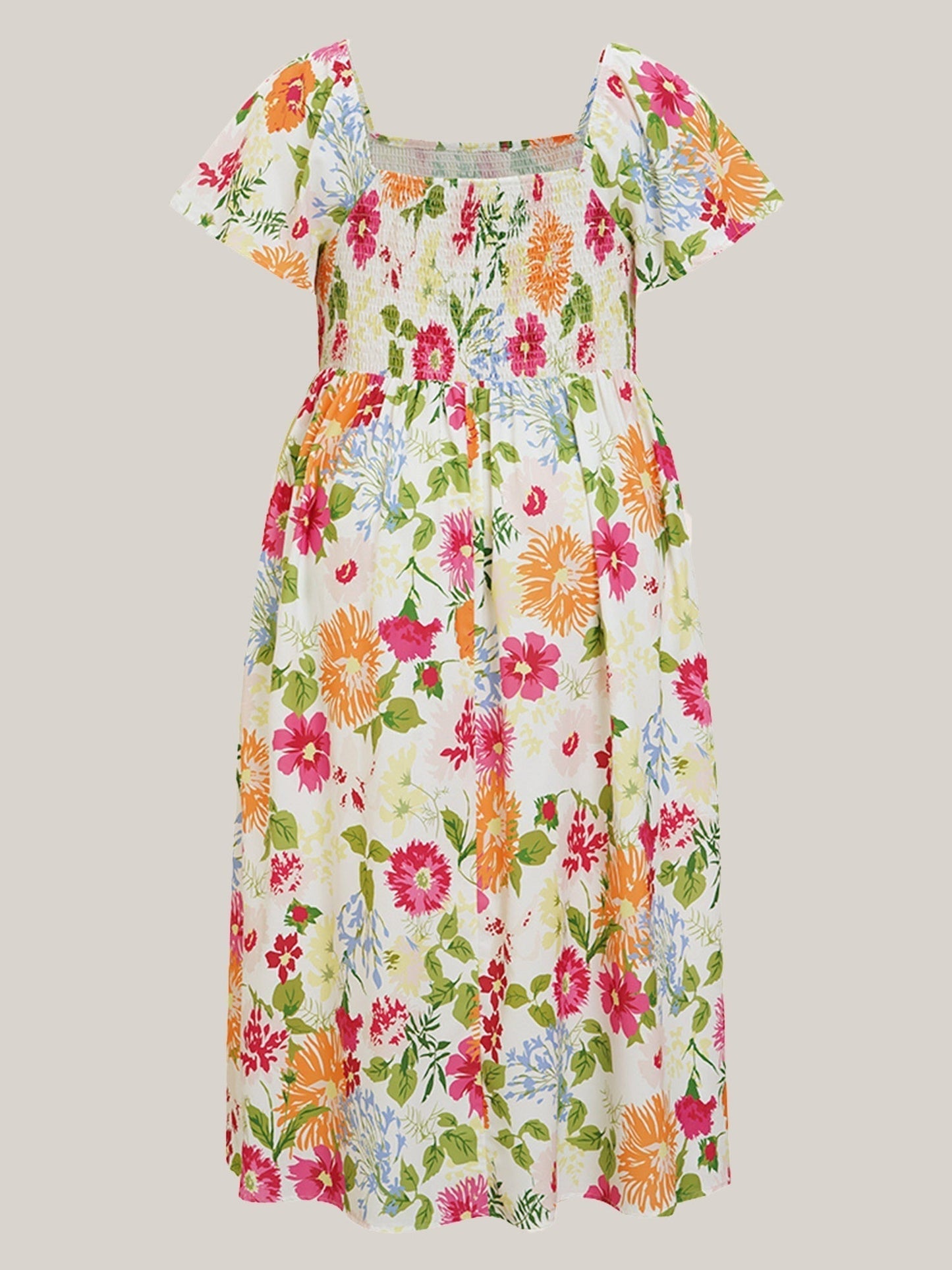 ⏰Sommer Heißer Verkauf 💃Geblümtes Smock-Kleid mit eckigem Ausschnitt und Taschen