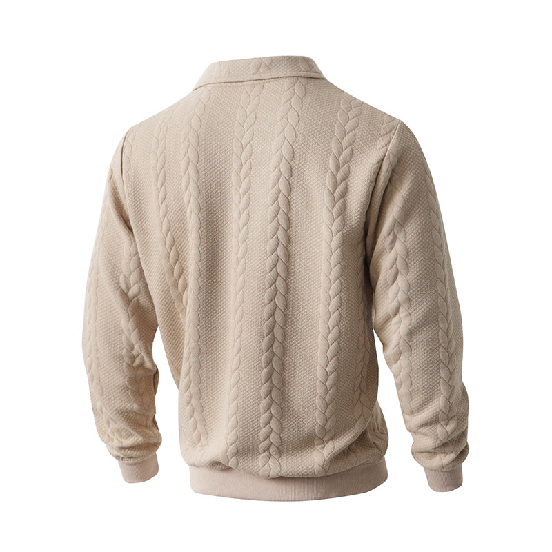 👔🧶 Lässiger Herrenpullover mit Halbreißverschluss – Zopfmuster für Wärme & Stil! Perfekt für Arbeit ✨ und Freizeit 🌿 aus nachhaltiger Baumwolle.