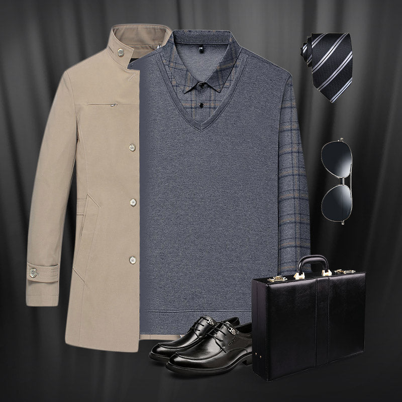 👔Herren Fake Zweiteiler mit Revers Langarm Oberteile🔥