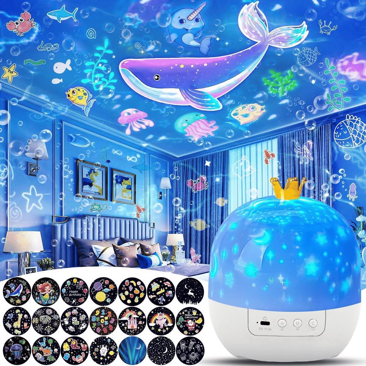⏳Begrenzte Zeit 50% Rabatt💥🎃👻 Kinder-Nachtlicht-Projektor mit 15 Filmen 🔋Type-C Aufladung