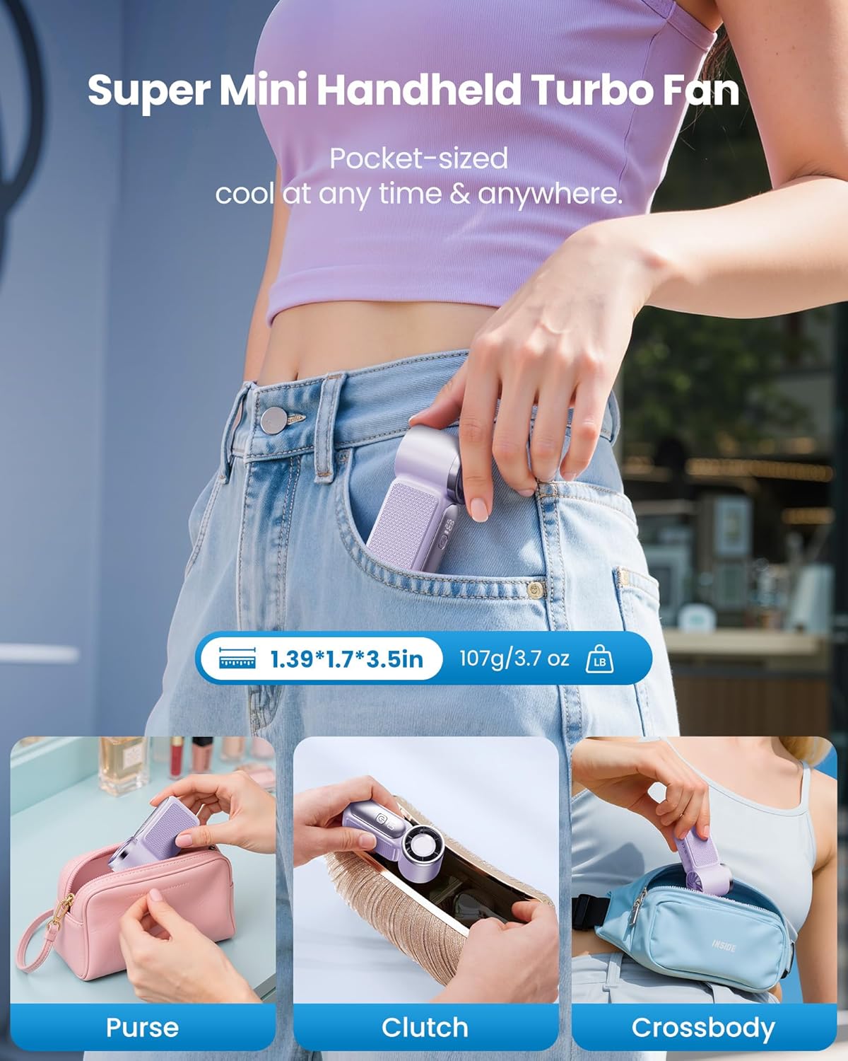 🌀Nur 9.99€ diesen Sommer!!!💨Mini-Handventilator mit LED-Anzeige –👍5-stufiger Turbo-Ventilator im Taschenformat.✨Über USB aufladbar, schnelle Kühlung für Reisen und beim Schminken. Das perfekte Geschenk.  Tragbare Kühlung