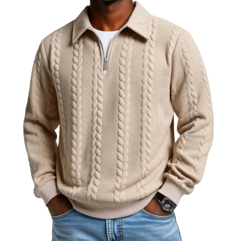 👔🧶 Lässiger Herrenpullover mit Halbreißverschluss – Zopfmuster für Wärme & Stil! Perfekt für Arbeit ✨ und Freizeit 🌿 aus nachhaltiger Baumwolle.
