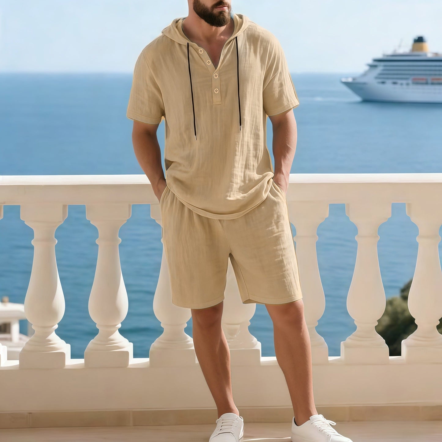 Hochwertiges Sommer-Zweiteiler-Set für Herren | Lässiges Kurzarmhemd + Shorts