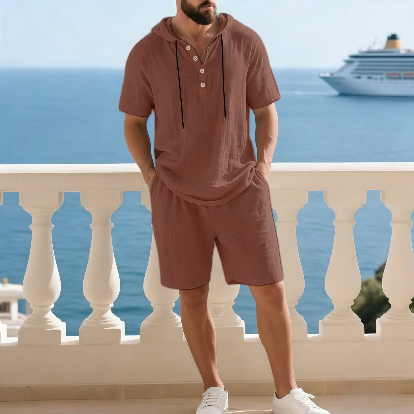 Hochwertiges Sommer-Zweiteiler-Set für Herren | Lässiges Kurzarmhemd + Shorts