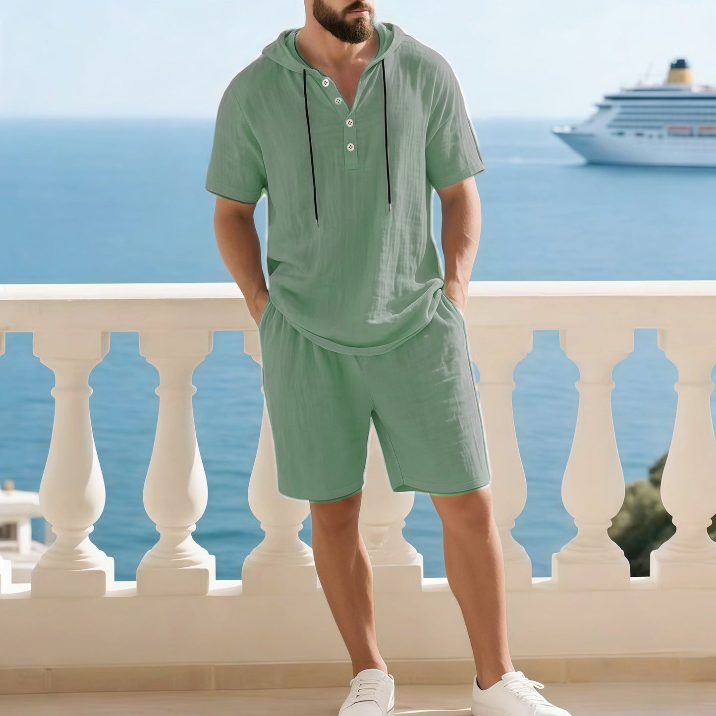 Hochwertiges Sommer-Zweiteiler-Set für Herren | Lässiges Kurzarmhemd + Shorts