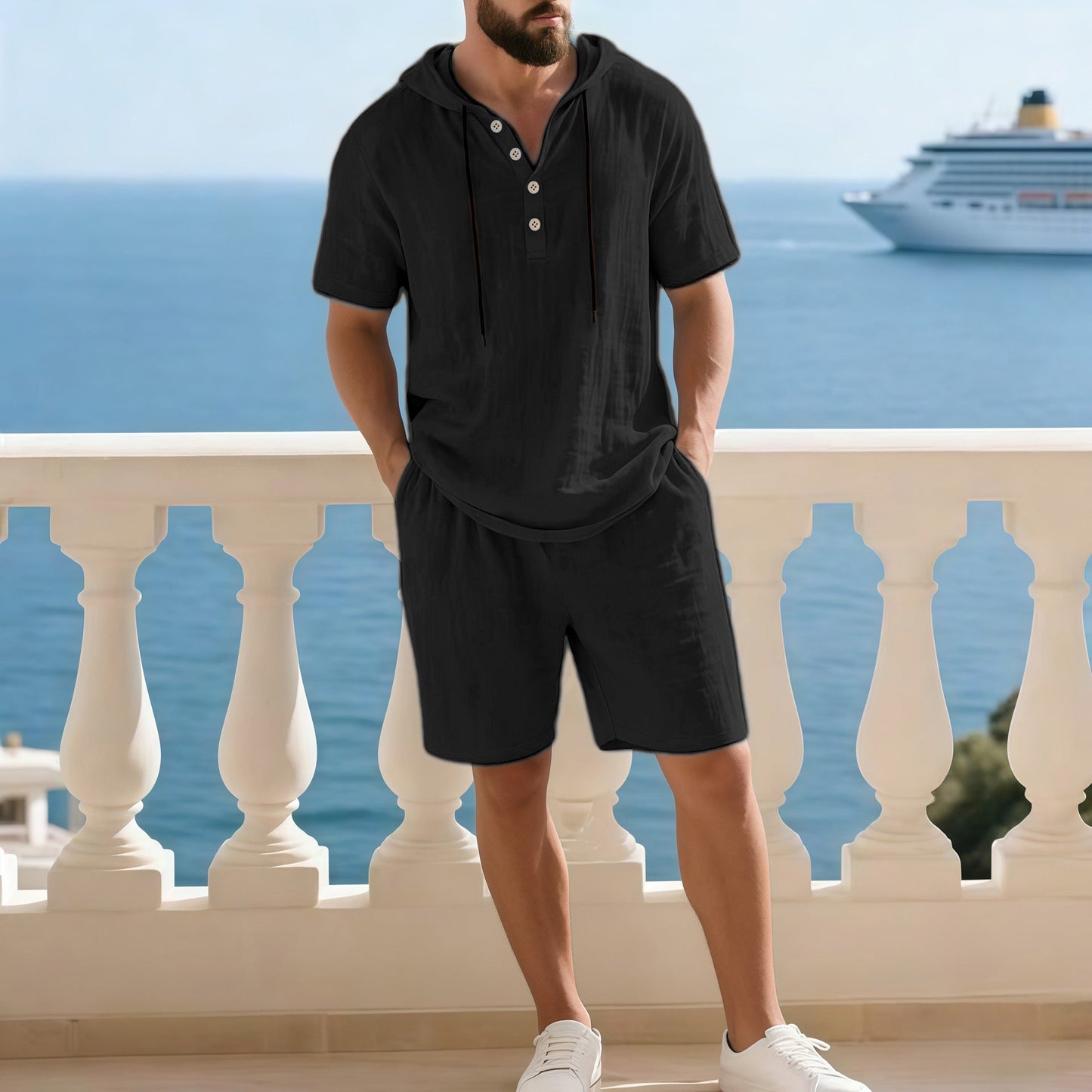 Hochwertiges Sommer-Zweiteiler-Set für Herren | Lässiges Kurzarmhemd + Shorts