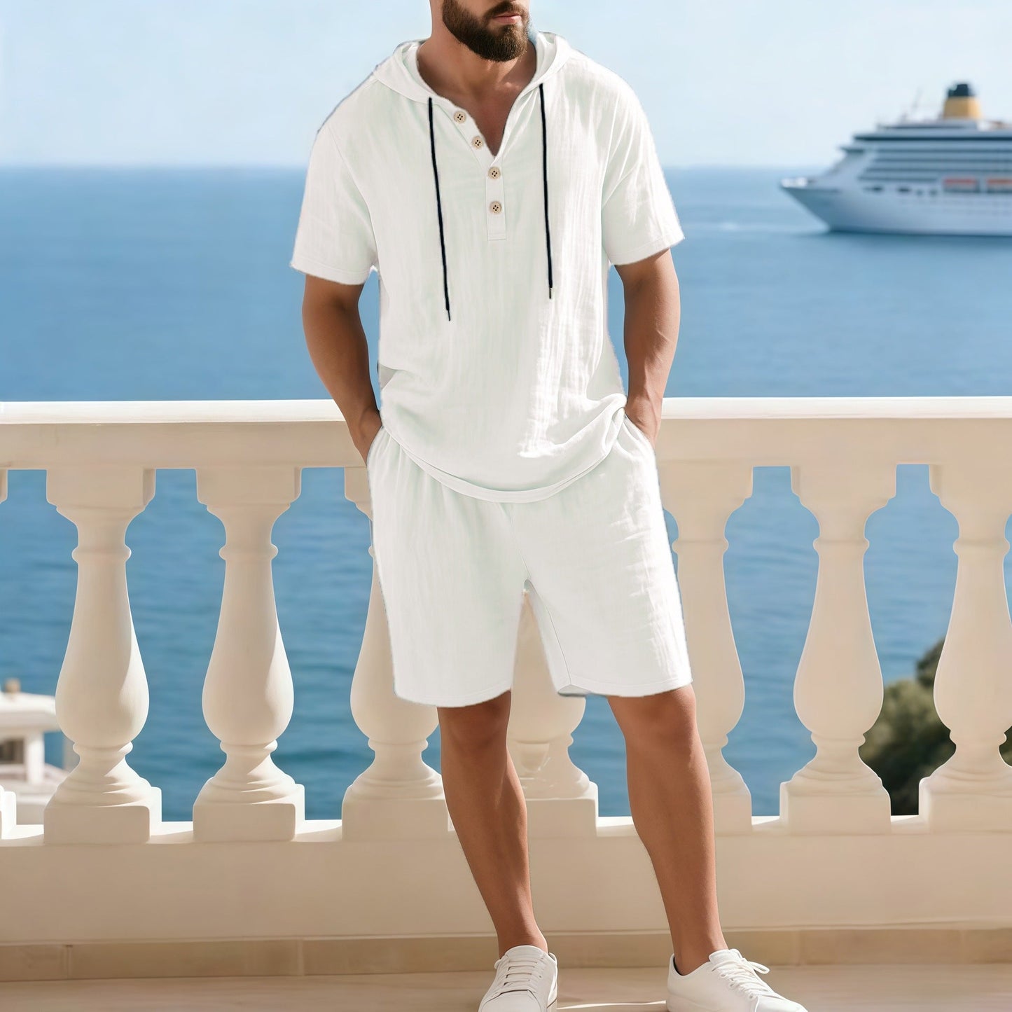 Hochwertiges Sommer-Zweiteiler-Set für Herren | Lässiges Kurzarmhemd + Shorts