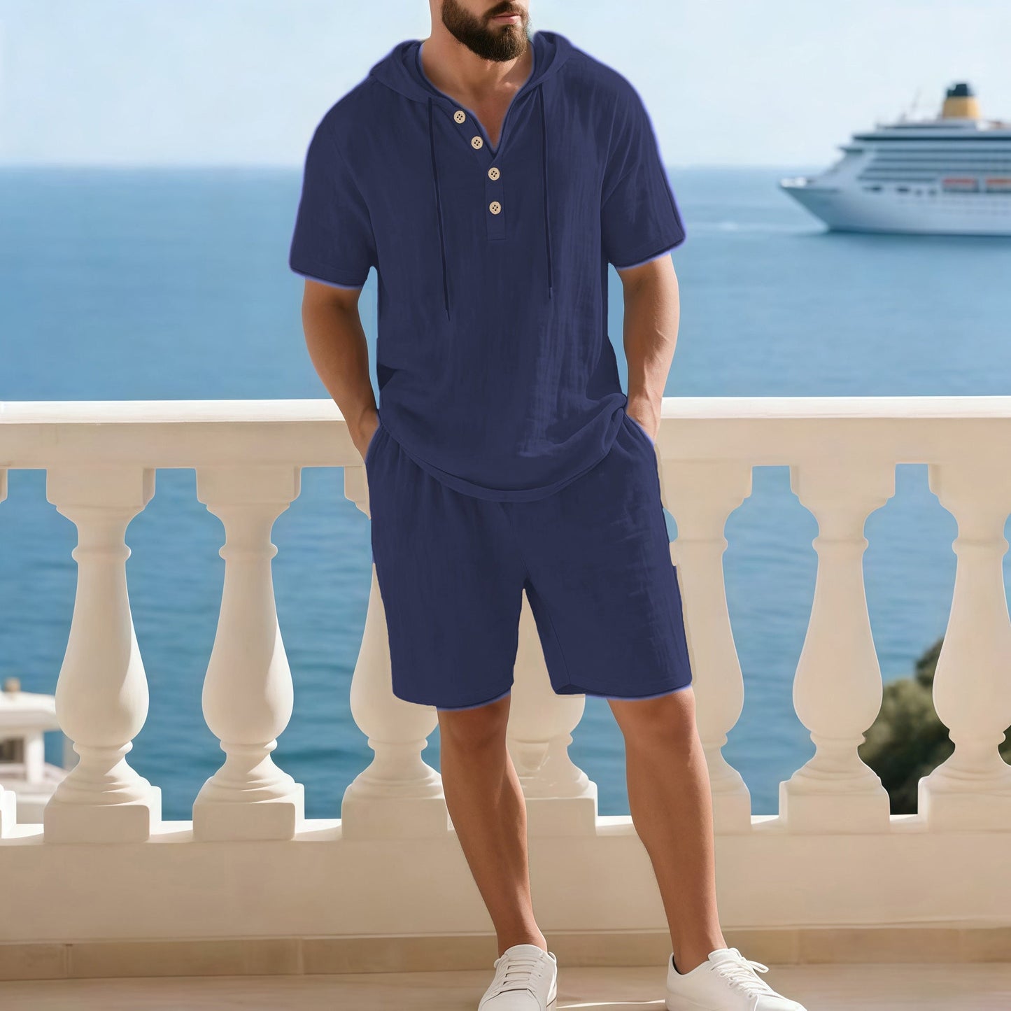 Hochwertiges Sommer-Zweiteiler-Set für Herren | Lässiges Kurzarmhemd + Shorts