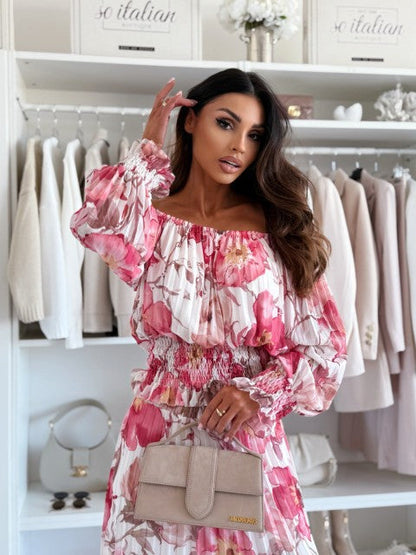 🌷57% RABATT❤️‍🔥Zweiteiliges Set mit Blumenmuster: Off-Shoulder-Bluse & Maxirock
