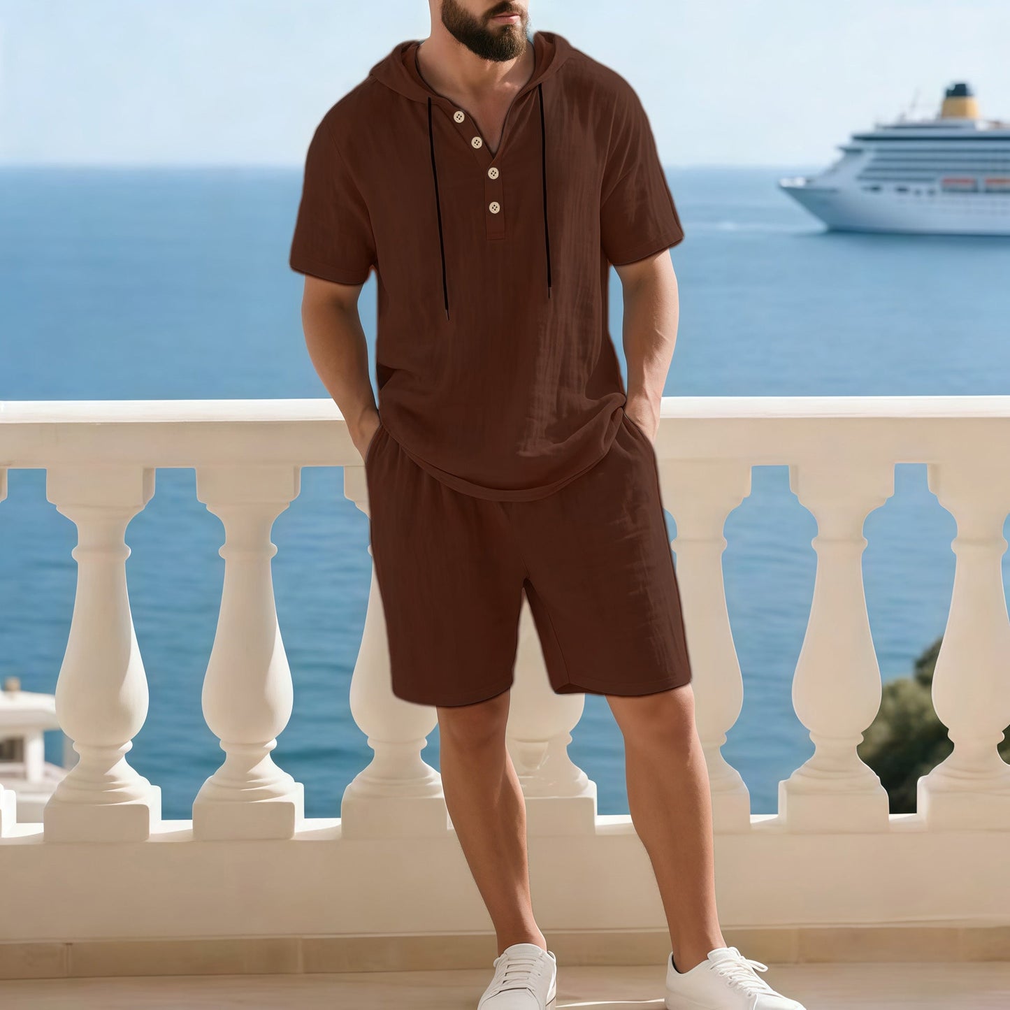 Hochwertiges Sommer-Zweiteiler-Set für Herren | Lässiges Kurzarmhemd + Shorts