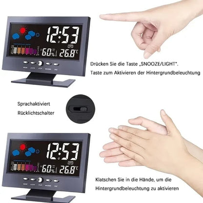 🔥bestes Geschenk-50% Rabatt🔥Digitaler LED-Temperatur- und Luftfeuchtigkeitsmonitor, Wettervorhersage, LED-Tischwecker