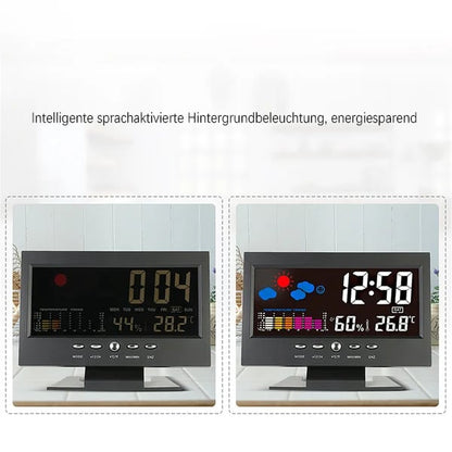 🔥bestes Geschenk-50% Rabatt🔥Digitaler LED-Temperatur- und Luftfeuchtigkeitsmonitor, Wettervorhersage, LED-Tischwecker