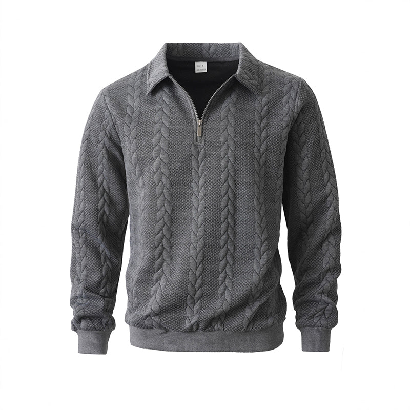👔🧶 Lässiger Herrenpullover mit Halbreißverschluss – Zopfmuster für Wärme & Stil! Perfekt für Arbeit ✨ und Freizeit 🌿 aus nachhaltiger Baumwolle.