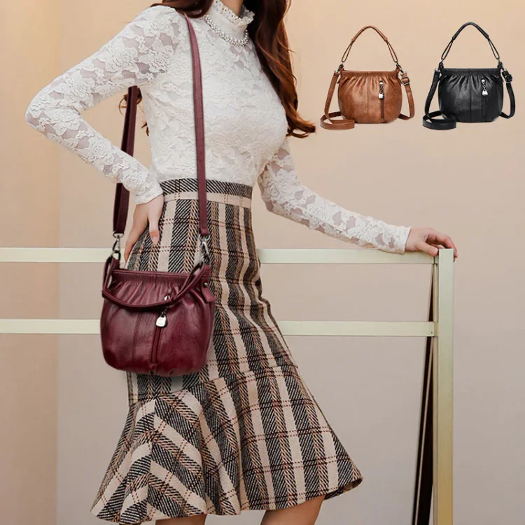 Damen Plissee-Handtasche aus weichem Material – Vielseitig tragbar als Hand-, Schulter- oder Umhängetasche 👜✨