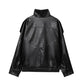 🔥Solange der Vorrat reicht 50 % Rabatt!🎉Schwarze Kunstlederjacke mit Stehkragen, übergroße Motorradjacke