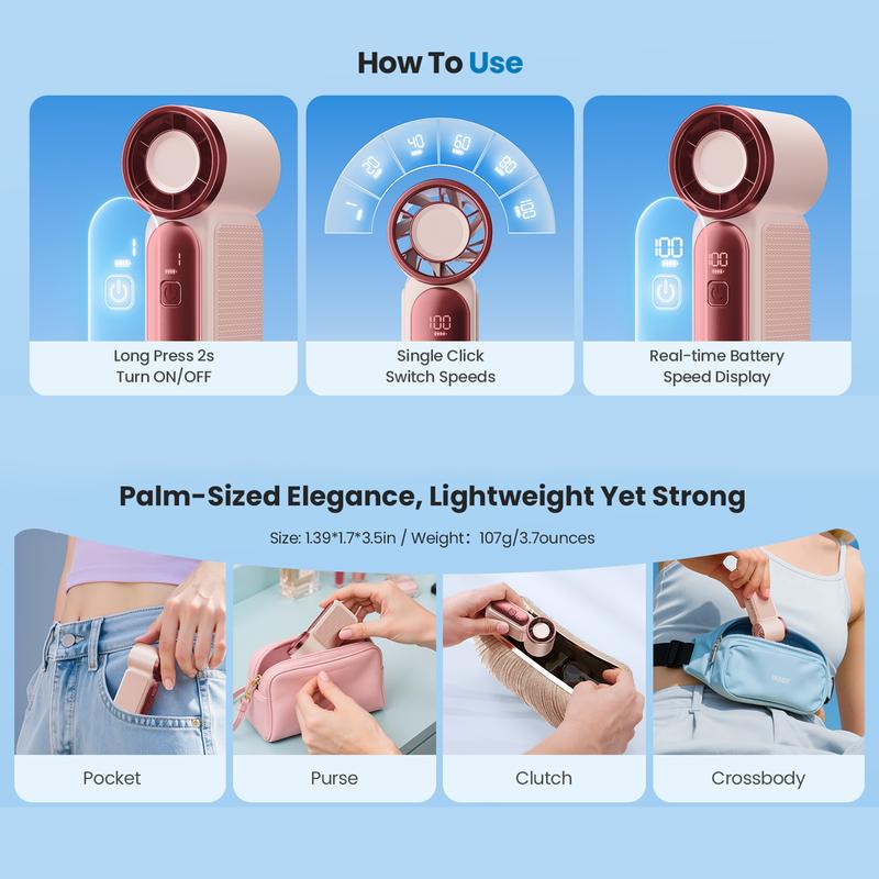 🌀Nur 9.99€ diesen Sommer!!!💨Mini-Handventilator mit LED-Anzeige –👍5-stufiger Turbo-Ventilator im Taschenformat.✨Über USB aufladbar, schnelle Kühlung für Reisen und beim Schminken. Das perfekte Geschenk.  Tragbare Kühlung