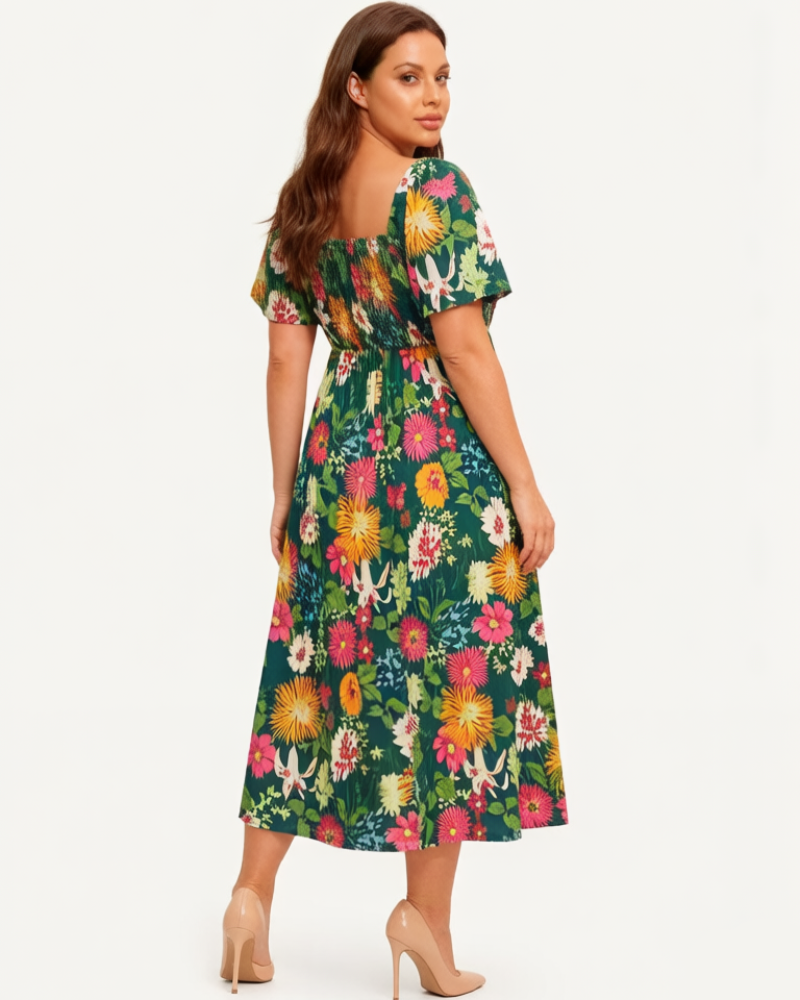 ⏰Sommer Heißer Verkauf 💃Geblümtes Smock-Kleid mit eckigem Ausschnitt und Taschen