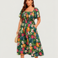 ⏰Sommer Heißer Verkauf 💃Geblümtes Smock-Kleid mit eckigem Ausschnitt und Taschen