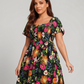 ⏰Sommer Heißer Verkauf 💃Geblümtes Smock-Kleid mit eckigem Ausschnitt und Taschen