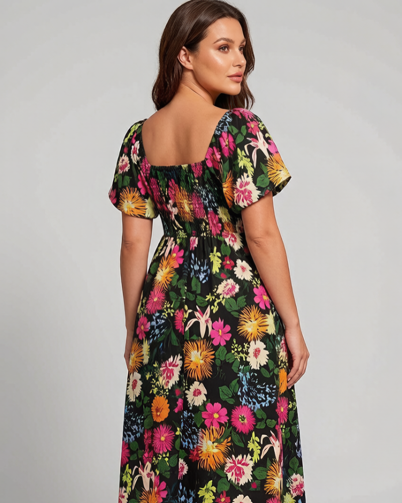 ⏰Sommer Heißer Verkauf 💃Geblümtes Smock-Kleid mit eckigem Ausschnitt und Taschen