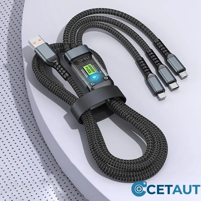 📱100W Transparentes, leuchtendes 3-in-1-Datenkabel mit superschneller Aufladung