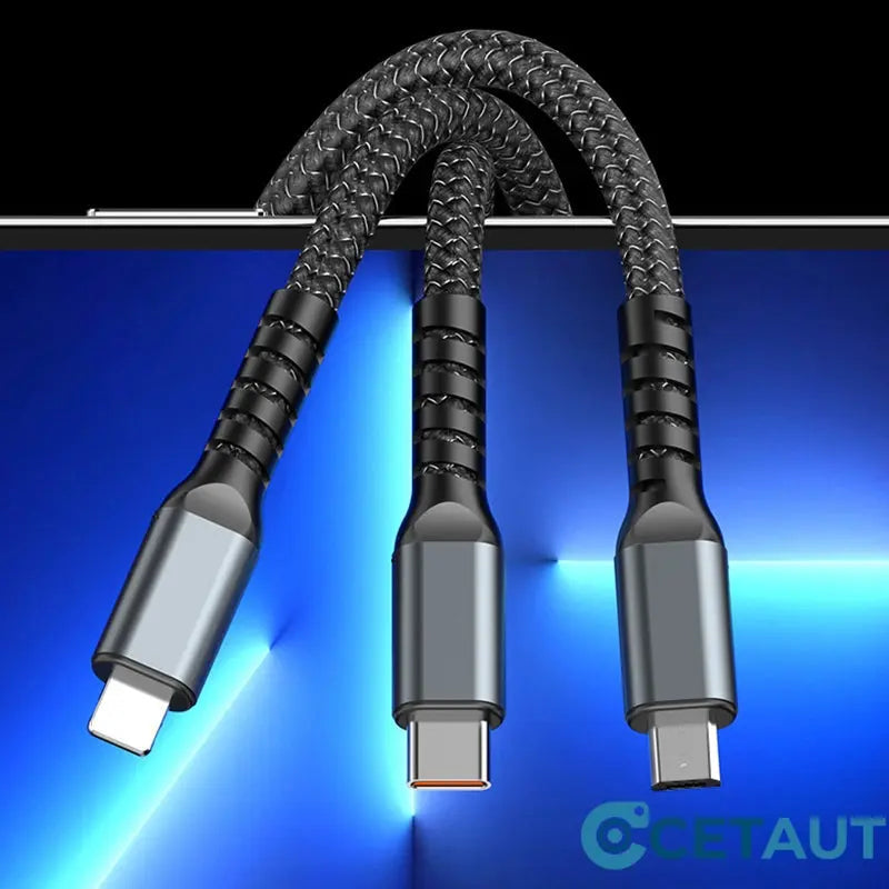 📱100W Transparentes, leuchtendes 3-in-1-Datenkabel mit superschneller Aufladung