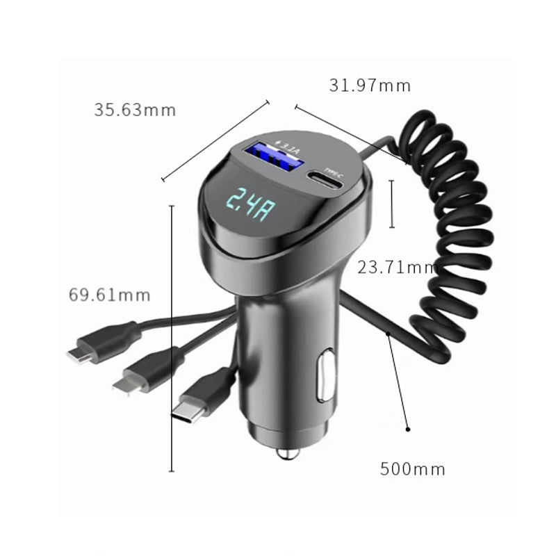 Snelladende Autolader met 3-in-1 Oplaadkabel