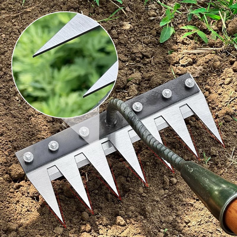 🌿 JETZT 50 % RABATT! 🧤 5/6/7/8 Unkrautrechen mit Gartenzähnen aus Karbonstahl – Langlebig, Ergonomischer Griff & Effizientes Jäten 🌱