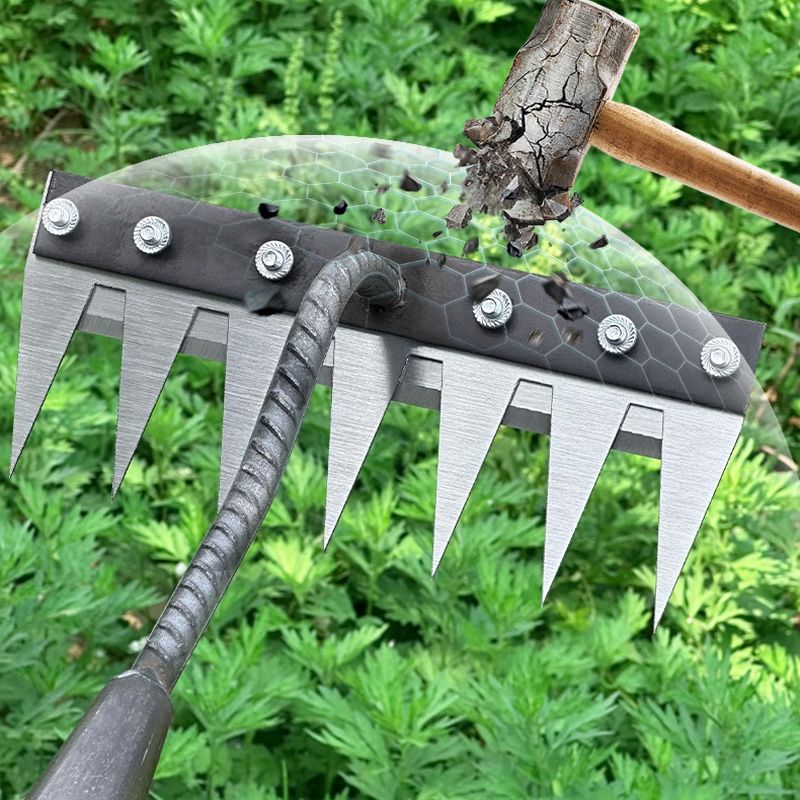 🌿 JETZT 50 % RABATT! 🧤 5/6/7/8 Unkrautrechen mit Gartenzähnen aus Karbonstahl – Langlebig, Ergonomischer Griff & Effizientes Jäten 🌱