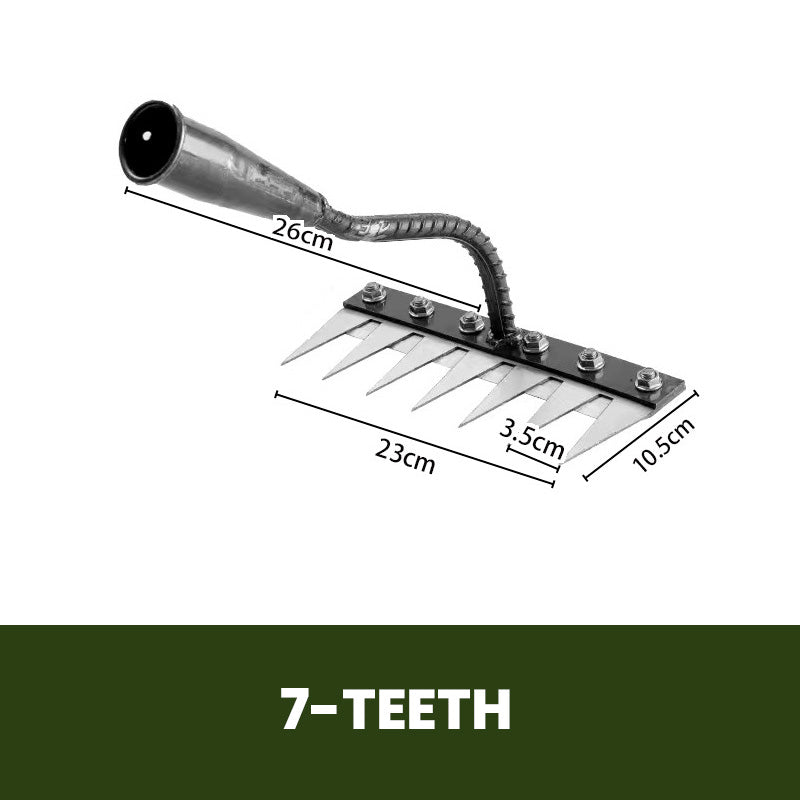 🌿 JETZT 50 % RABATT! 🧤 5/6/7/8 Unkrautrechen mit Gartenzähnen aus Karbonstahl – Langlebig, Ergonomischer Griff & Effizientes Jäten 🌱