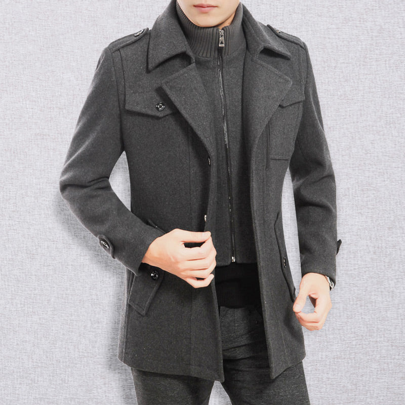🎁Kostenloser Versand🔥😎Herren Business-Wollmantel Mode Doppelkragen Mittel- und Langwollmantel