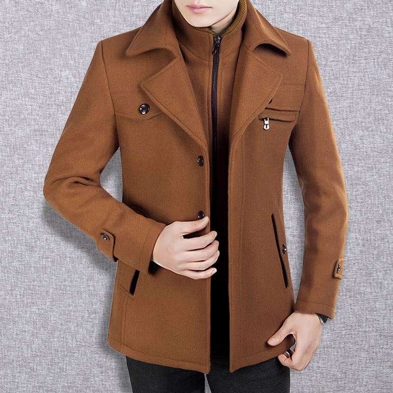 🎁Kostenloser Versand🔥😎Herren Business-Wollmantel Mode Doppelkragen Mittel- und Langwollmantel
