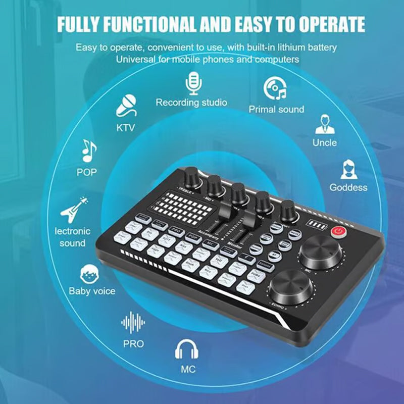 🎤🎛️ F998 Pro Live-Soundkarte & Audio-Mixer – DJ-Effekte, Stimmverzerrer für Karaoke 🎚️🎭 Streamen & Gaming mit Studioqualität. Präzise Regie, langlebiges Design