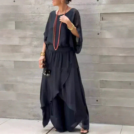 ⏳Begrenzte Zeit 50% Rabatt💥2-teiliges Set aus Chiffon mit lockerem Oberteil und weiten Schlitzhosen