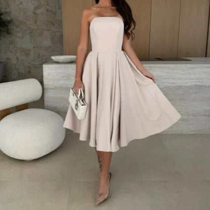 🔥Elegantes, einfarbiges, trägerloses Midikleid🔥Zwei Stück kostenloser Versand