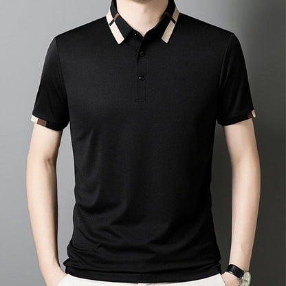 🔥Heute 50% Rabatt🔥Herren Stretch Ice Silk Kurzarm-T-Shirt mit Rever