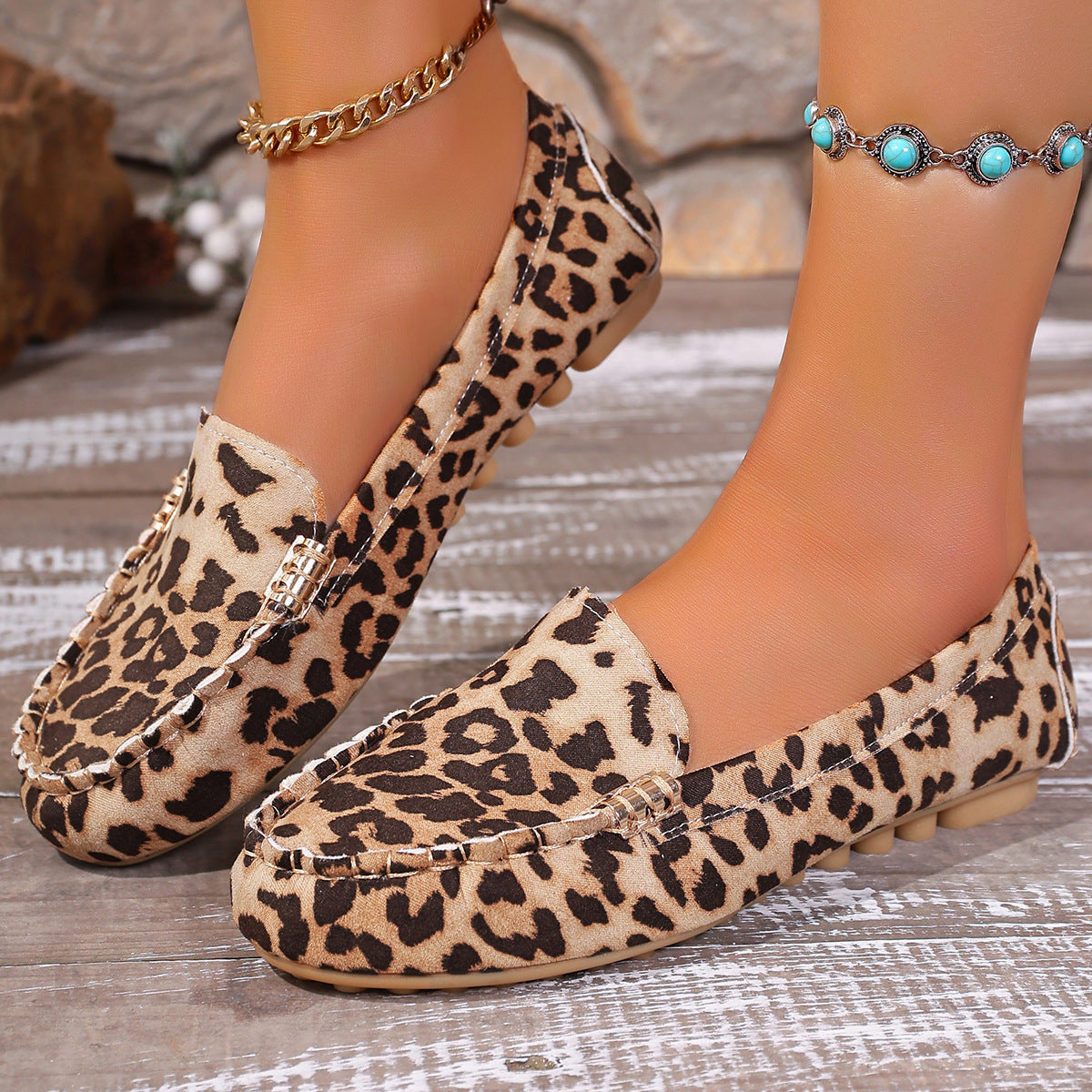 Patchwork-Loafer mit Leopardenmuster für Damen