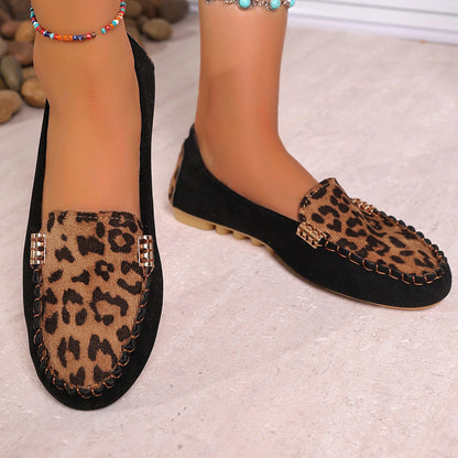 Patchwork-Loafer mit Leopardenmuster für Damen