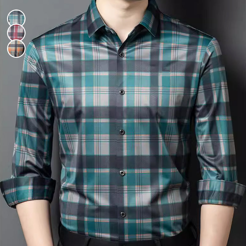Herren Business Casual langärmeliges kariertes Oberteil