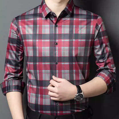 Herren Business Casual langärmeliges kariertes Oberteil